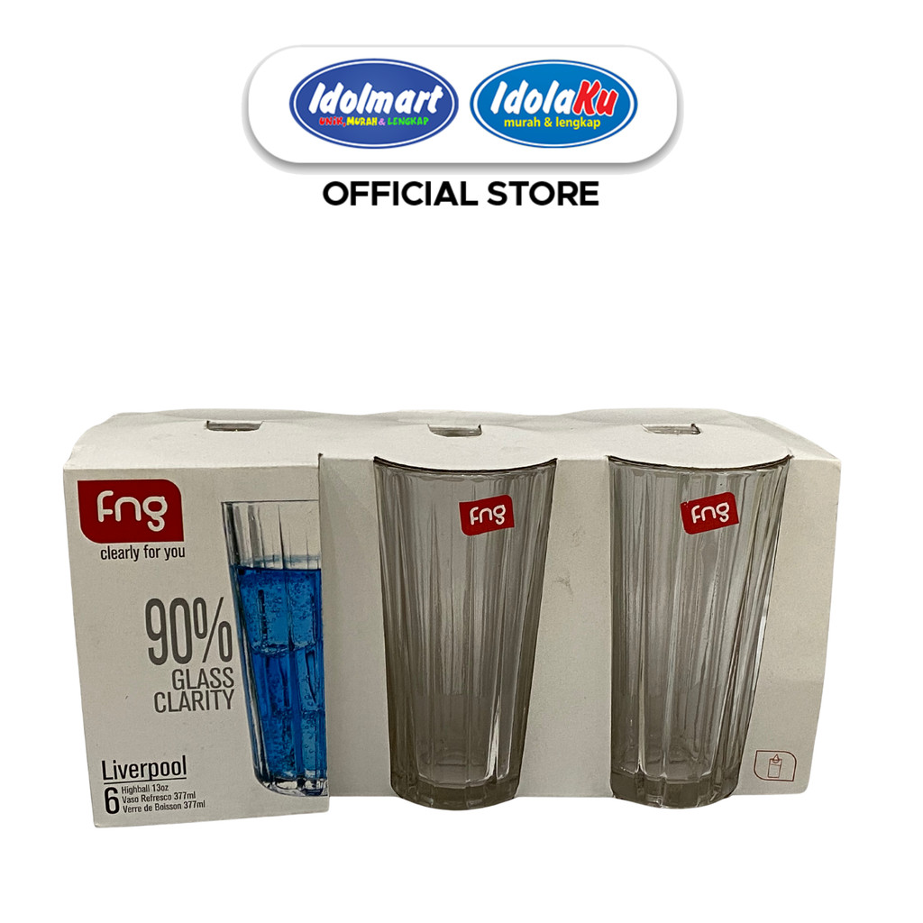UNIQU Gelas Minum Kaca FNG Liverpool 377ml Isi 6 Highball Glass Set