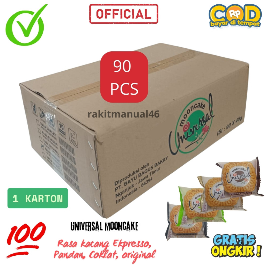 

Mooncake Exp Di Jamin Lama 1 Karton / Kue Bulan Halal Universal 4 Rasa / 90 Pcs Exp Di Jamin Lama