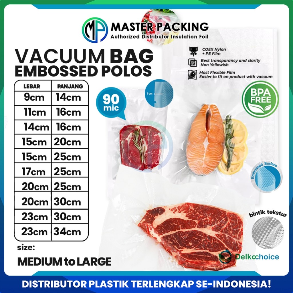 Plastik Vakum Vacuum Vacum Bag Sealer Emboss Bening Delkochoice