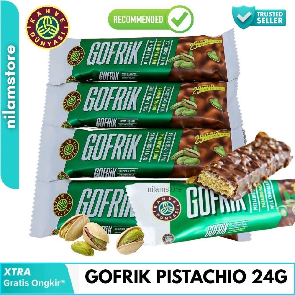 

GOFRIK MILK COKLAT WAFER PISTACHIO 24G Oleh oleh Haji Kahvei dunyasi 125g coklat dubai enak