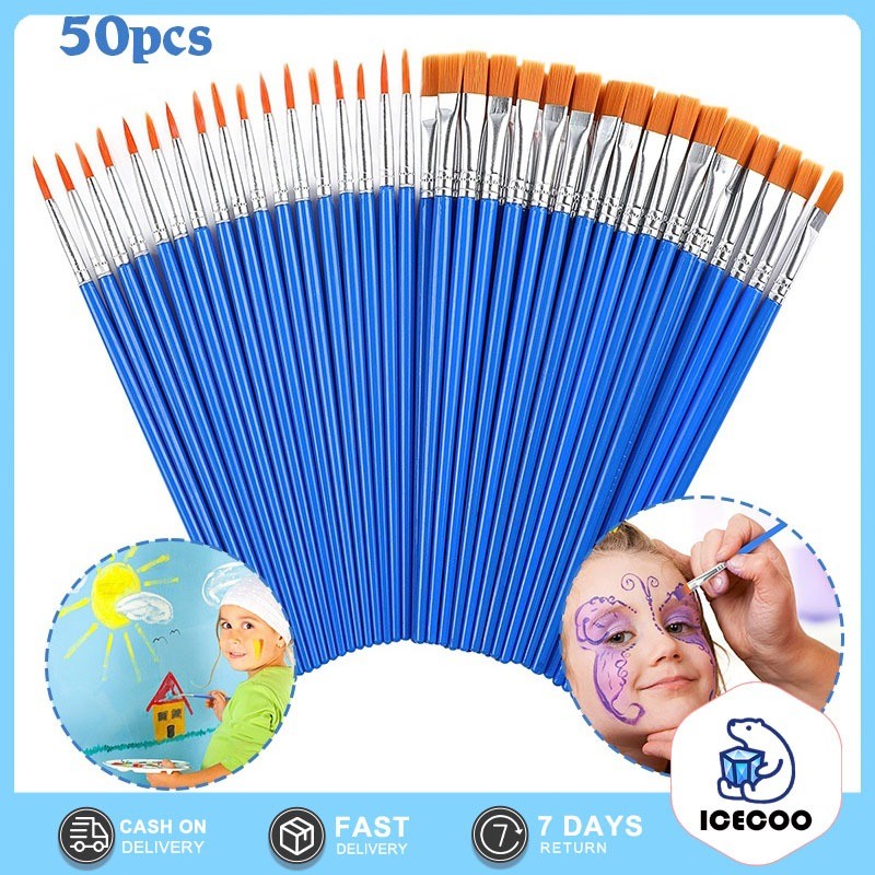 

50PCS Kuas Lukis Akrilik Bulu Nilon Cat Air / Minyak Set Paintbrush Ujung Pointed Dan Flat - Artist Paint Brush