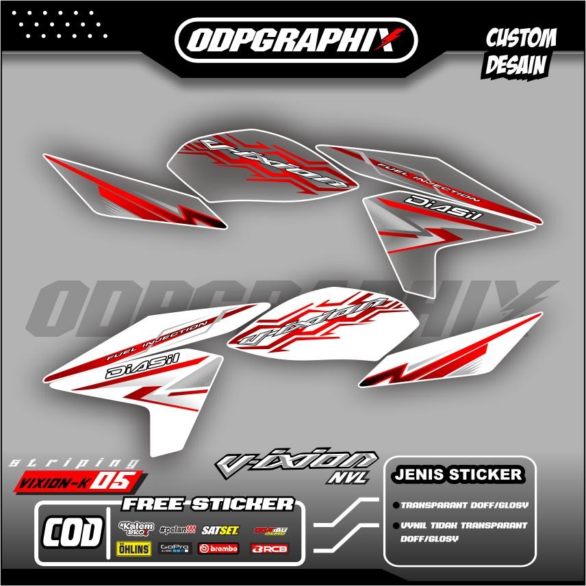 Striping Vixion NVL Transparan Glosy Bahan MaxDecal Desain Costum Warna Merah|Biru Ready Stok K-05