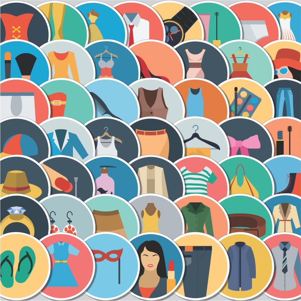 

Stiker Cutting Pack Stiker Ikon Datar Fashion Baju dan Sepatu SIsi 100Pcs Series Aesthetic Lucu Keren Untuk Koper Bahan Vynil