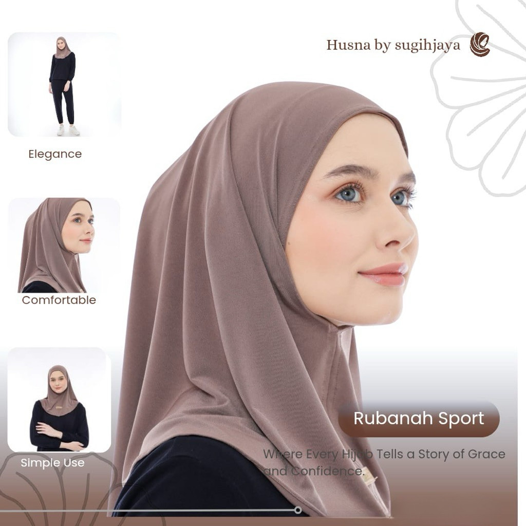 Hijab Sport Rubanah kerudung Olahraga Dewasa Non Pad Husna Jersey Premium