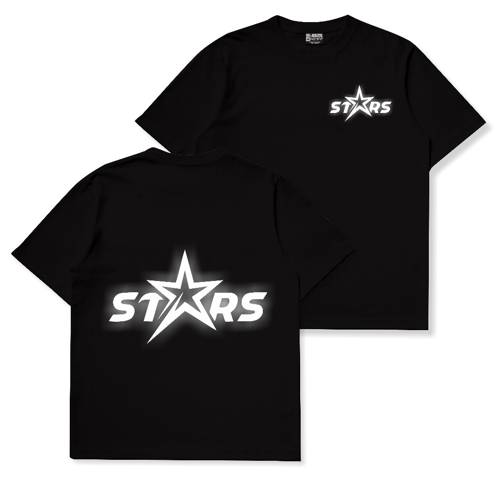 SELLMOUS - DISTRO BINIGUE KAOS STAR BINTANG REFLEXTIF SILVER MENYALA KAOS HITAM PRIA UKURAN S-XXL