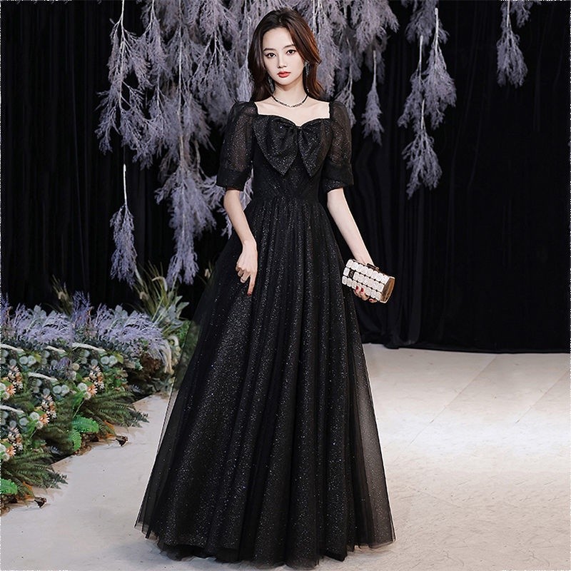 Gaun malam wanita kulit hitam rok panjang elegan temperamen  pesta ulang tahun baru 18 tahun upacara