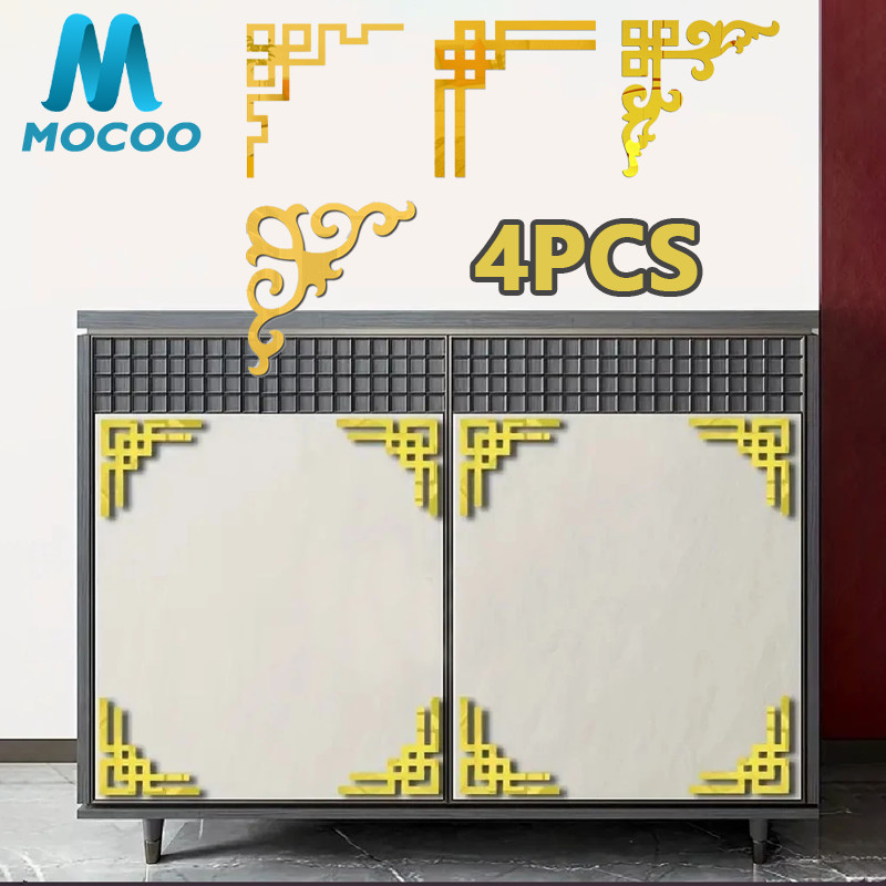 4PCS Hiasan Siku Sudut Gold Mirror / List Plat Mirror Wall Sticker Gold Sudut Siku Dekorasi Motif