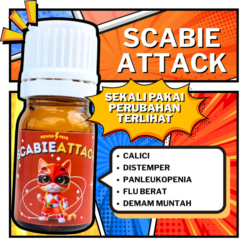 SCABIE ATTACK 5GR OBAT JAMUR KUCING MINUM LUKA PENYAKIT KULIT BULU RONTOK KETOMBE ABSES BOROK BERNAN