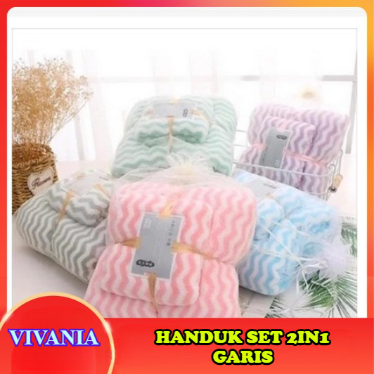 VIVANIA - HANDUK SET 2IN1 GARIS Gift Set Handuk Lembut Handuk Microfiber 2in1