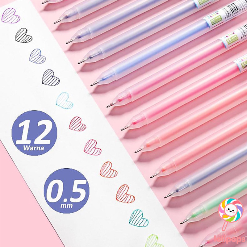 

Color Gel Pen/ Pulpen Gel 12 Warna Needle Tip 0.5mm
