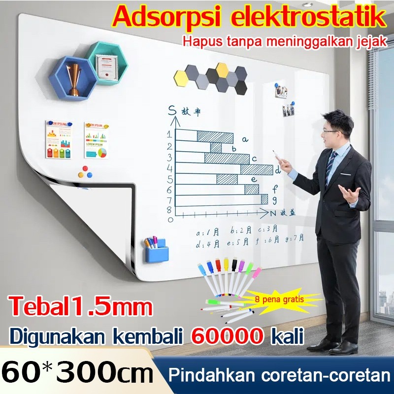 

New 60x300cm Adsorpsi elektrostatik Stiker Papan tulis Whiteboard Blackboard Papan Tulis Dinding Stiker sticker white boardPremium