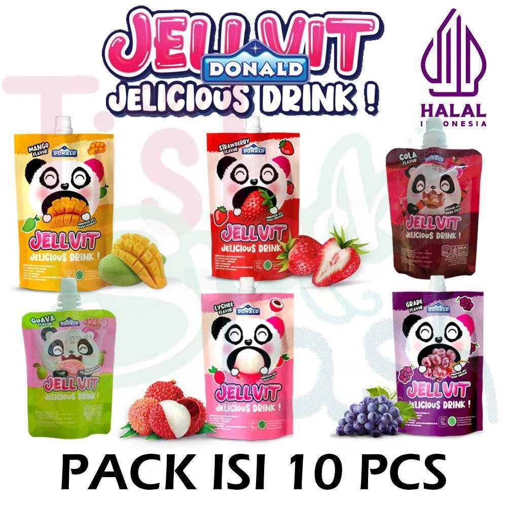 

[PACK ISI 10] Donald Jellvit Jelly Drink | Mangga Stroberi Anggur Leci Melon Cola Food Snacks