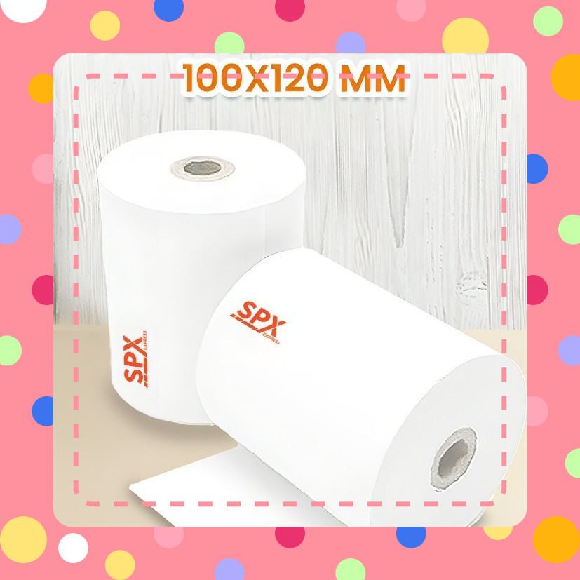 

JUAL SPX LABEL 100X120 /250 LEMBAR / Kertas sticker label stiker thermal roll gulungan printer resi logo SPX / Thermal Paper 100mm x 1200mm