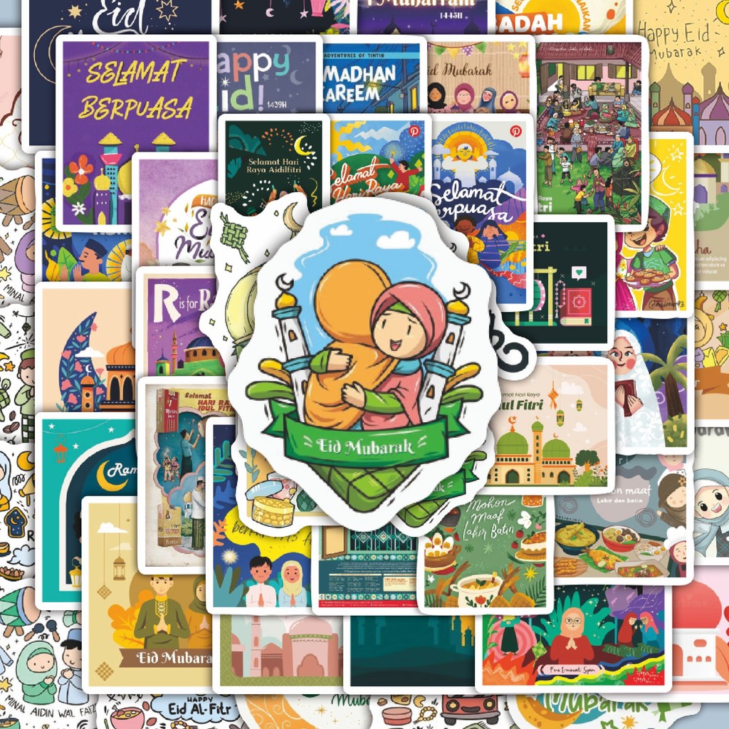 

100PCS Lucu Stiker Tema Idul Fitri V3 Stiker Aesthetic Stiker Anti Air Stikers Berperekat Waterproof sticker decal buat Motor Helm Buku Journal Koper Casing HP Laptop Botol Minum Hadiah anak