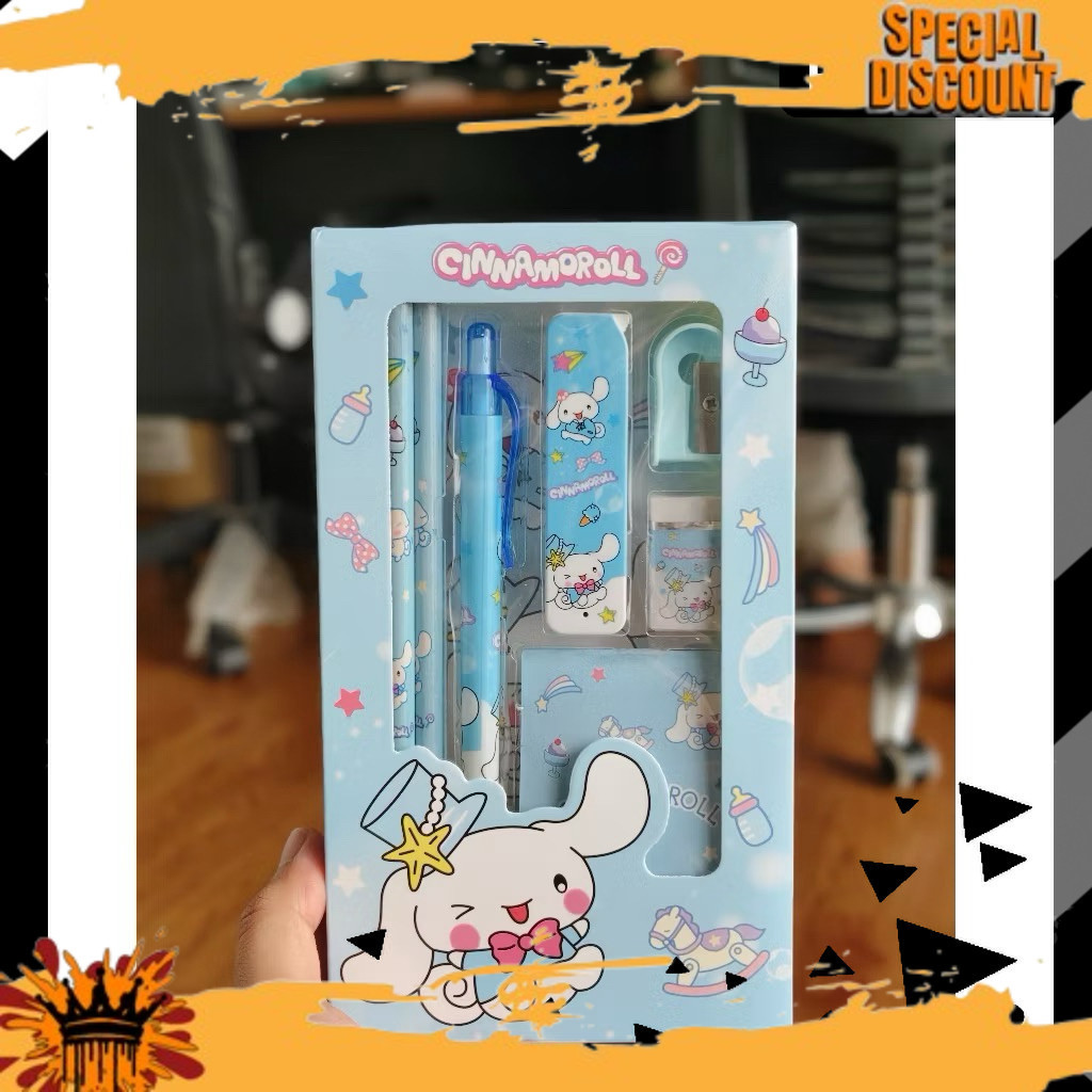 

NEW Set Alat Tulis Cinnamoroll 7 in 1 Lucu Imut – Pensil, Penghapus, Rautan, Penggaris 8008 EVN