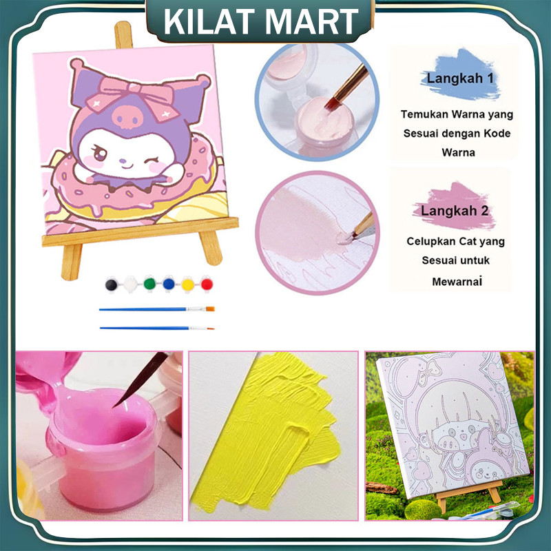 

（Barang Spot）Paint By Number Sanrio 20x20cm Canvas Painting Kit Frame Lukis / Kit Kartun Canvas Paint By Number Digital Melukis / Digital Melukis Mewarnai Anak Kit 1set Kanvas Luk