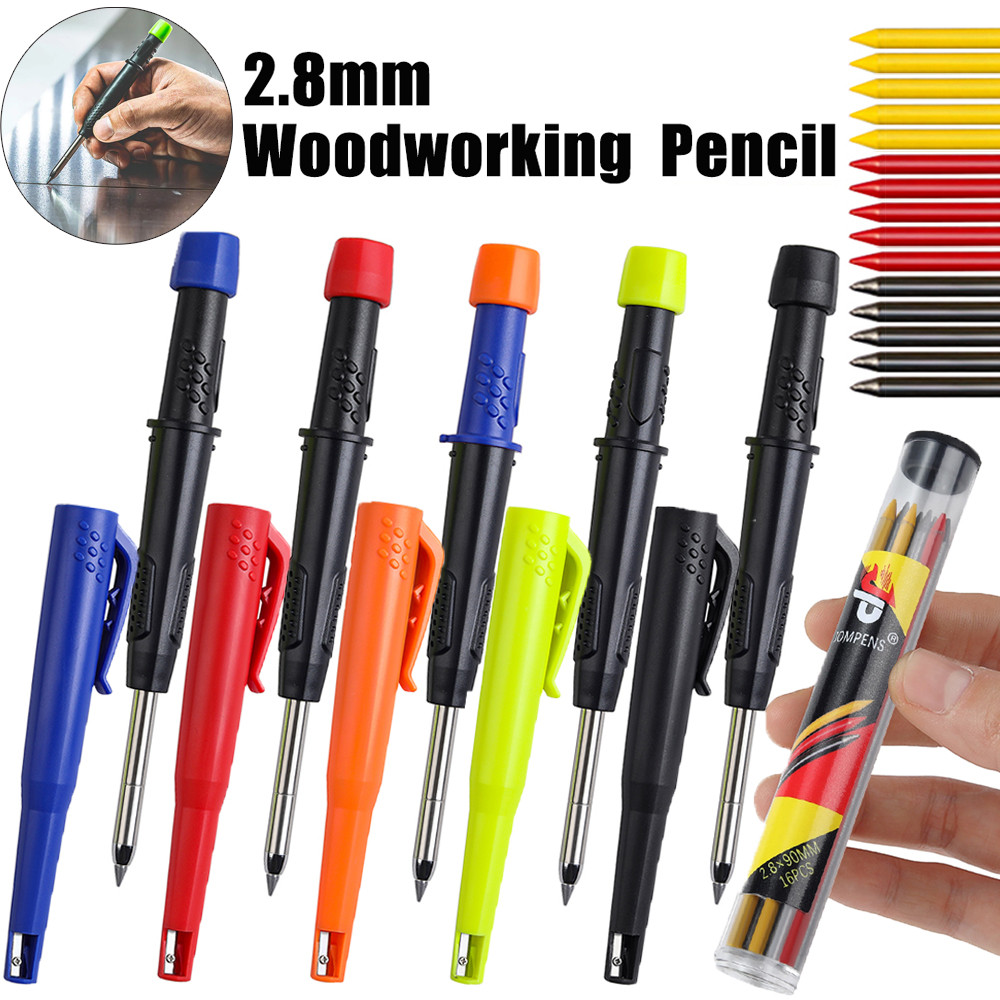 

3Pcs/Set High-Quality 5 Colors Solid Integrated Design Pencil Cap Woodworking Pencil 2.8mm 2B Lead for Marking Scribing Tool