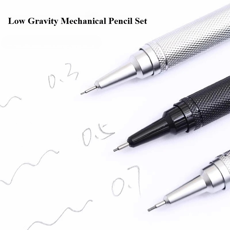 

Mechanical Pencil Set 0.3 0.5 0.7mm Full Metal Low Gravity Art Drawing Painting Automatic Pencil with Leads Office School Supply