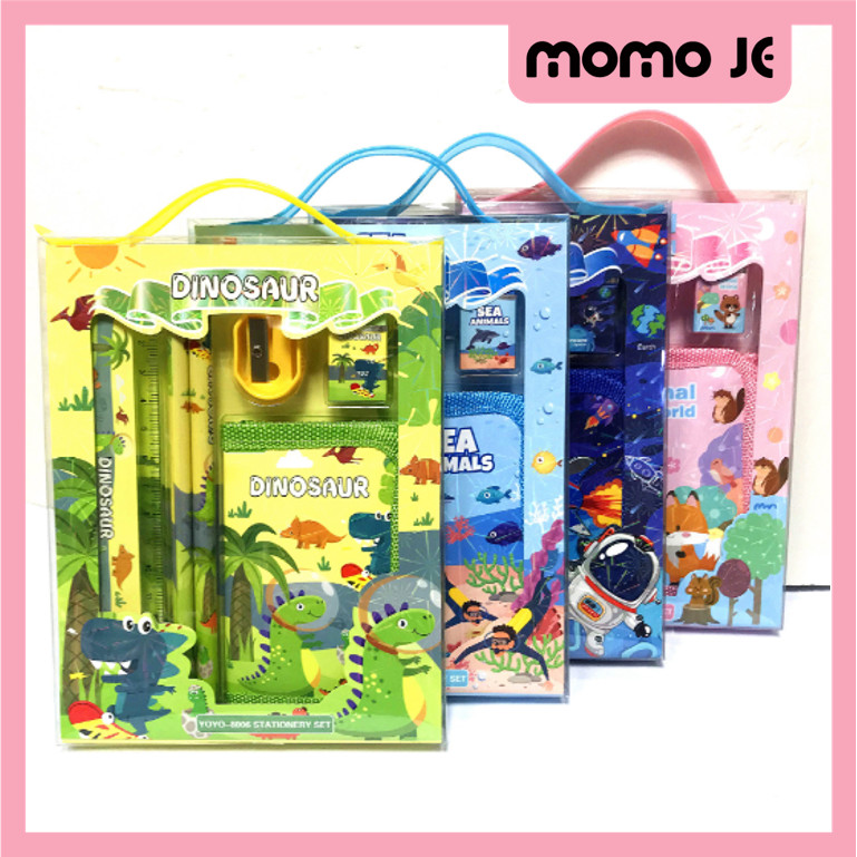 

MOMO JE S5926 Alat Tulis Set 6 in 1 Hadiah Souvenir Paket Alat Tulis + Dompet Anak Alat Tulis Set Karakter Stationery Set