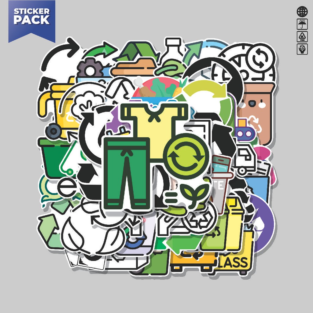 

[100PCS]Stiker Pack Stiker Daur Ulang [Recycle] Aesthetic Vinyl Anti Air Dekorasi Sticker Laptop Buku Journal Koper Helm Casing HP Gitar Helm Skateboard