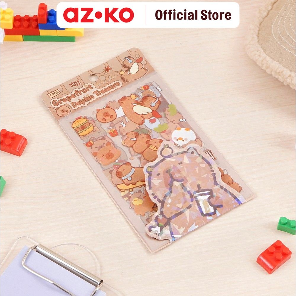AZKO Ataru Set 6 Pcs Stiker Capybara Random Cute Character Stickers Deco Sticker Pack Buku Jurnal Ko