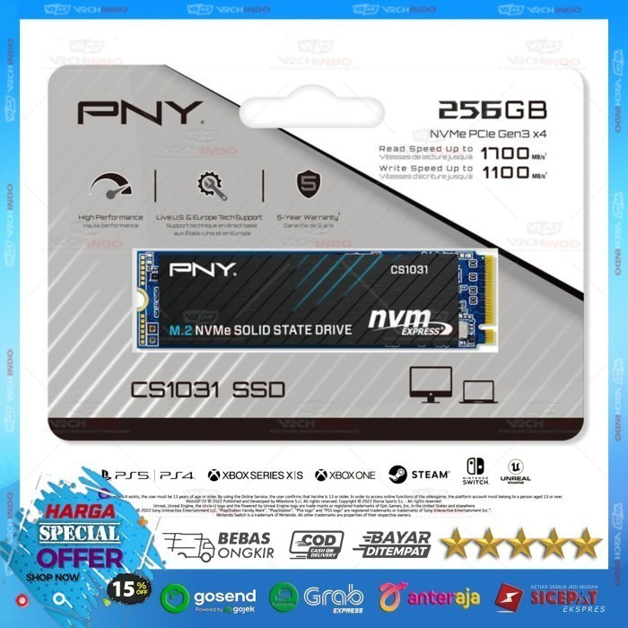 SSD NVMe M2 PNY 256GB CS1031 PCIe 2280 - SSD NVME M.2 PNY 256 GB CS-1031 Gen 3 X4 Top Brand USA 