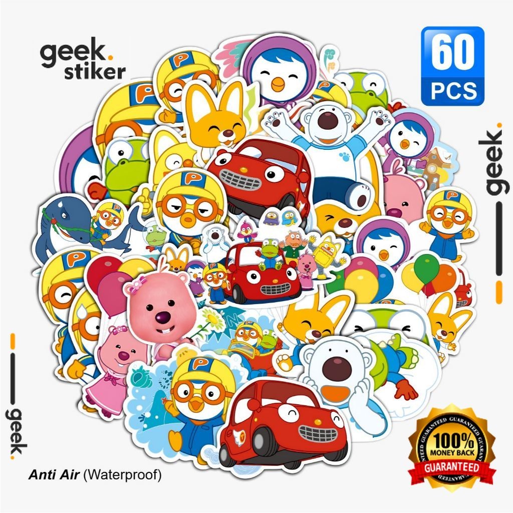 Stiker Pororo Kartun Aesthetic | Stiker Vinyl Waterproof | Stiker Laptop Jurnal Buku Dekorasi