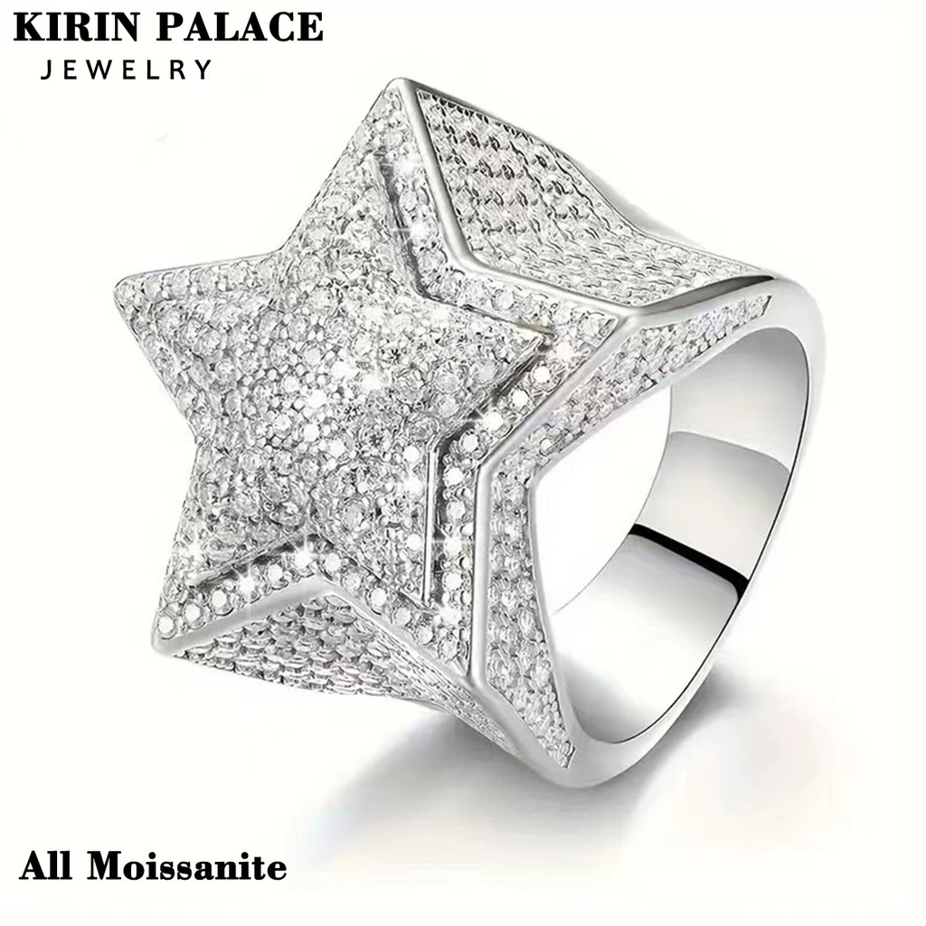 Hip Hop Moissanite Ring Man Exaggerated Star Shine Personalized Ring 925 Sterling Silver Young Luxur