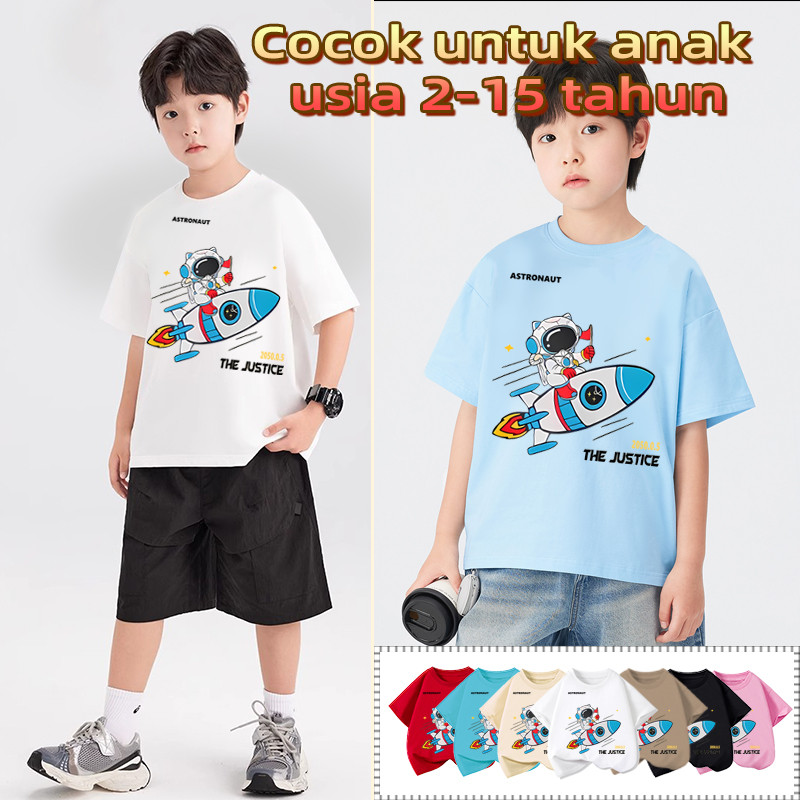 BUYU T-shirt Kaos anak baju anak laki Astronot Mengendarai roket  100% Cotton Terbang ke luar angkas