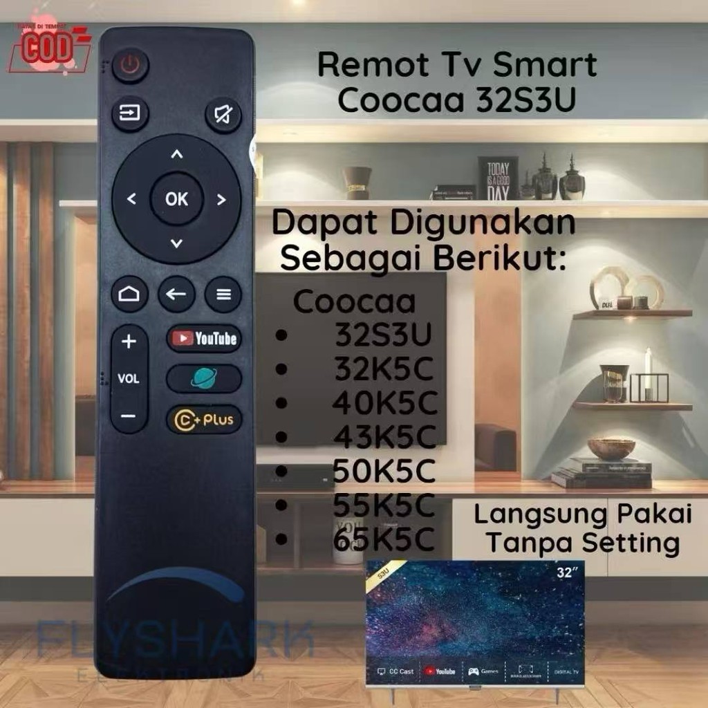 Remote TV Coocaa Android Smart TV 32S3U 40S3U / Remot Coocaa LCD LED Smart