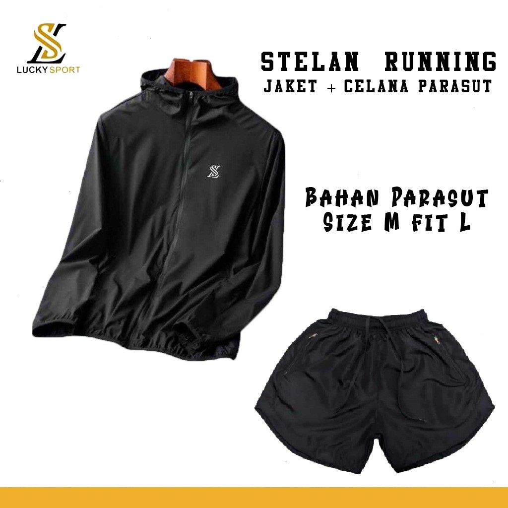 Outfit olahraga Setelan Olahraga Running Jaket Parasut Sauna Running + Celana Pendek Parasut Challen