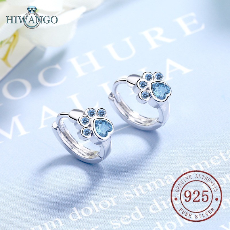 HIWANGO Anting Zircon Biru Lucu Perak 925