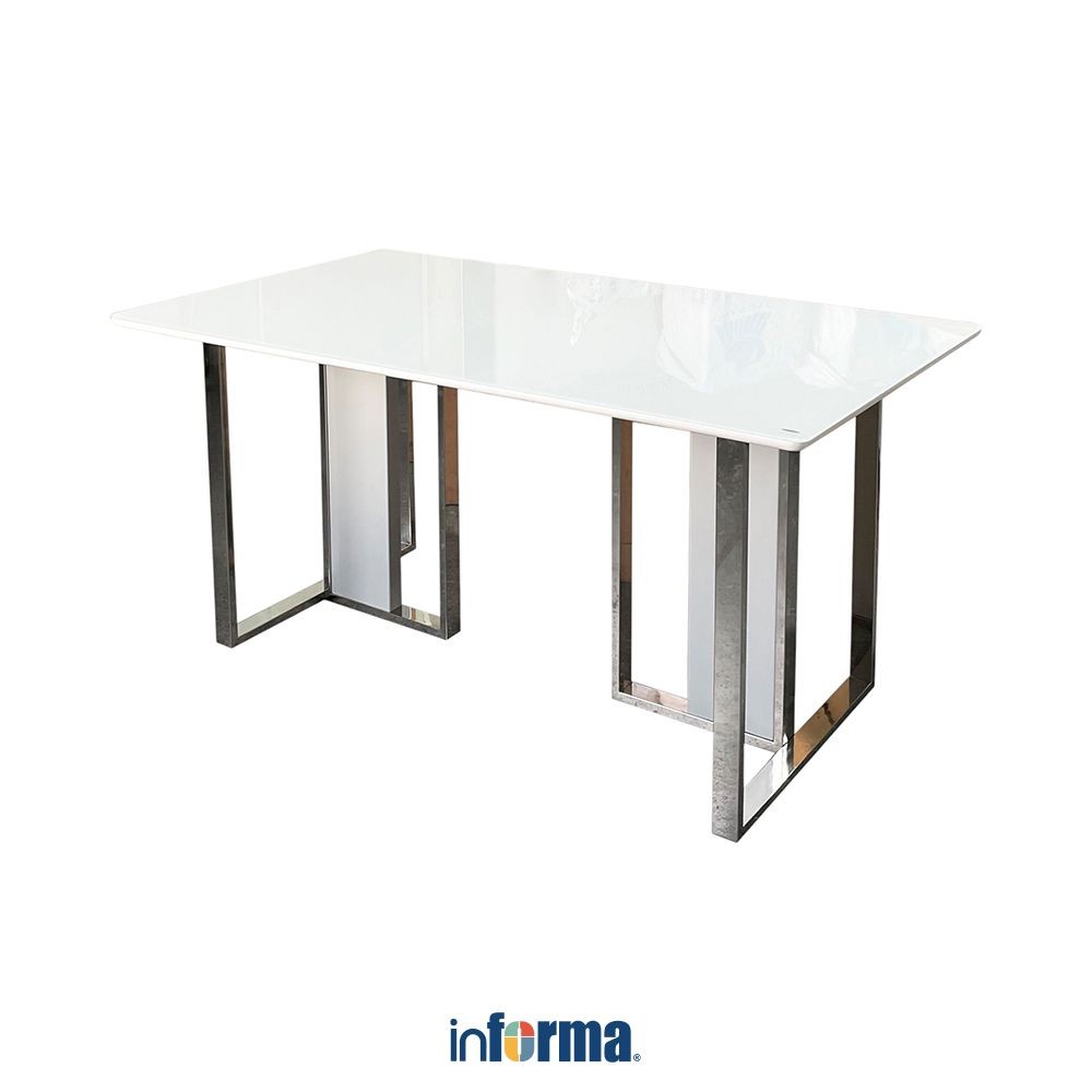 Informa Hagen Meja Makan Kaca - Putih Dining Table Meja Makan Minimalis Ruang Makan Meja Minimalis