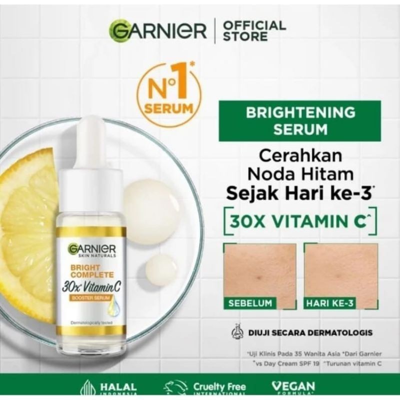 Garnier Bright Complete Vitamin C Serum 30ml COD Serum Pencerah Wajah Niacinamide Ekstrak Lemon Anti