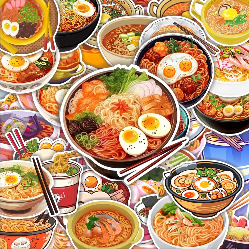

100PCS Lucu Stiker Ramyeon Cartoon Stiker Aesthetic Stiker Anti Air Stikers Berperekat Waterproof sticker decal buat Motor Helm Buku Journal Koper Casing HP Laptop Botol Minum Hadiah anak