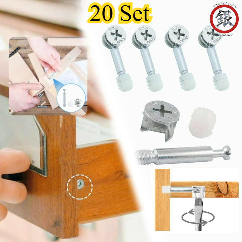 20set  3 In 1 Baut Knock Down Minifix Furniture Knock Down Skrup Baut Minifix Baut Knock Down Skrup/