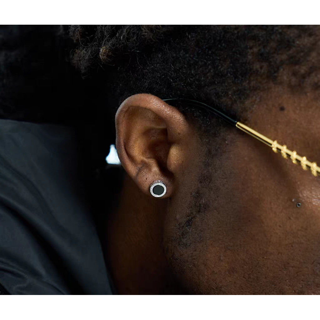 【100% Original BVLGARI】Anting Wanita & Pria dari BVLGARI - Emas Putih dengan Logo Terukir, Desain Me