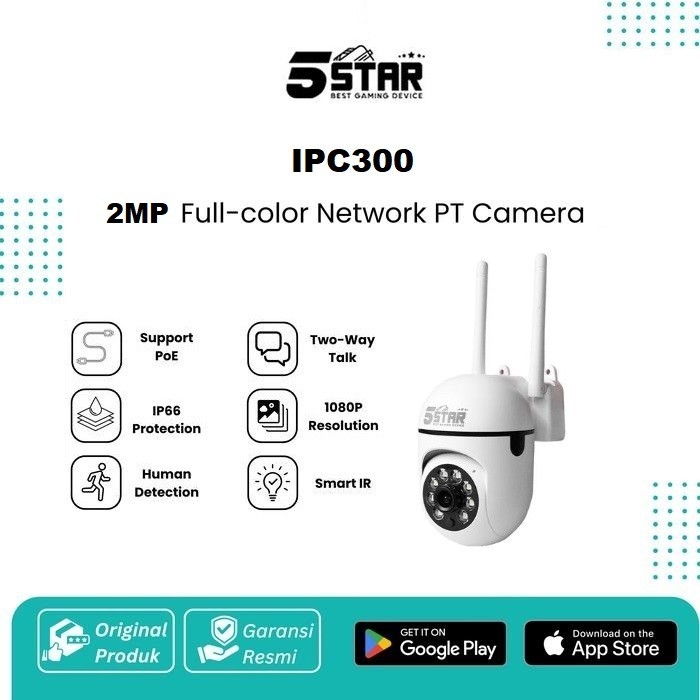 5Star IPC300 Pro CCTV IP Cam Kamera IP Camera Network Wireless WiFi 2MP 1080p PTZ 360 Derajat 2 Ante