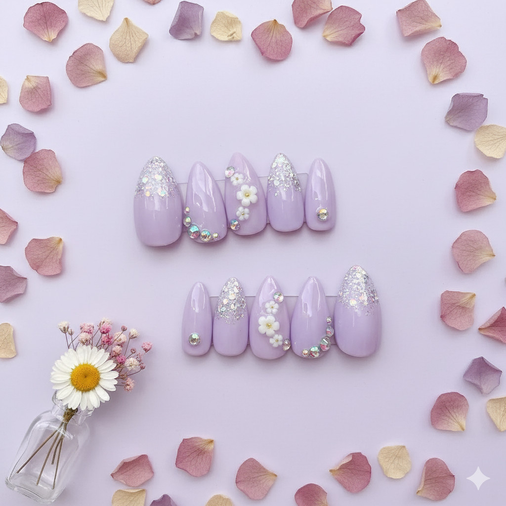 KUKU PALSU ID - Kupal Nail Art Warna Lilac 10 Pcs Free Lem || Kuku Palsu Press On Nails Wedding Hand