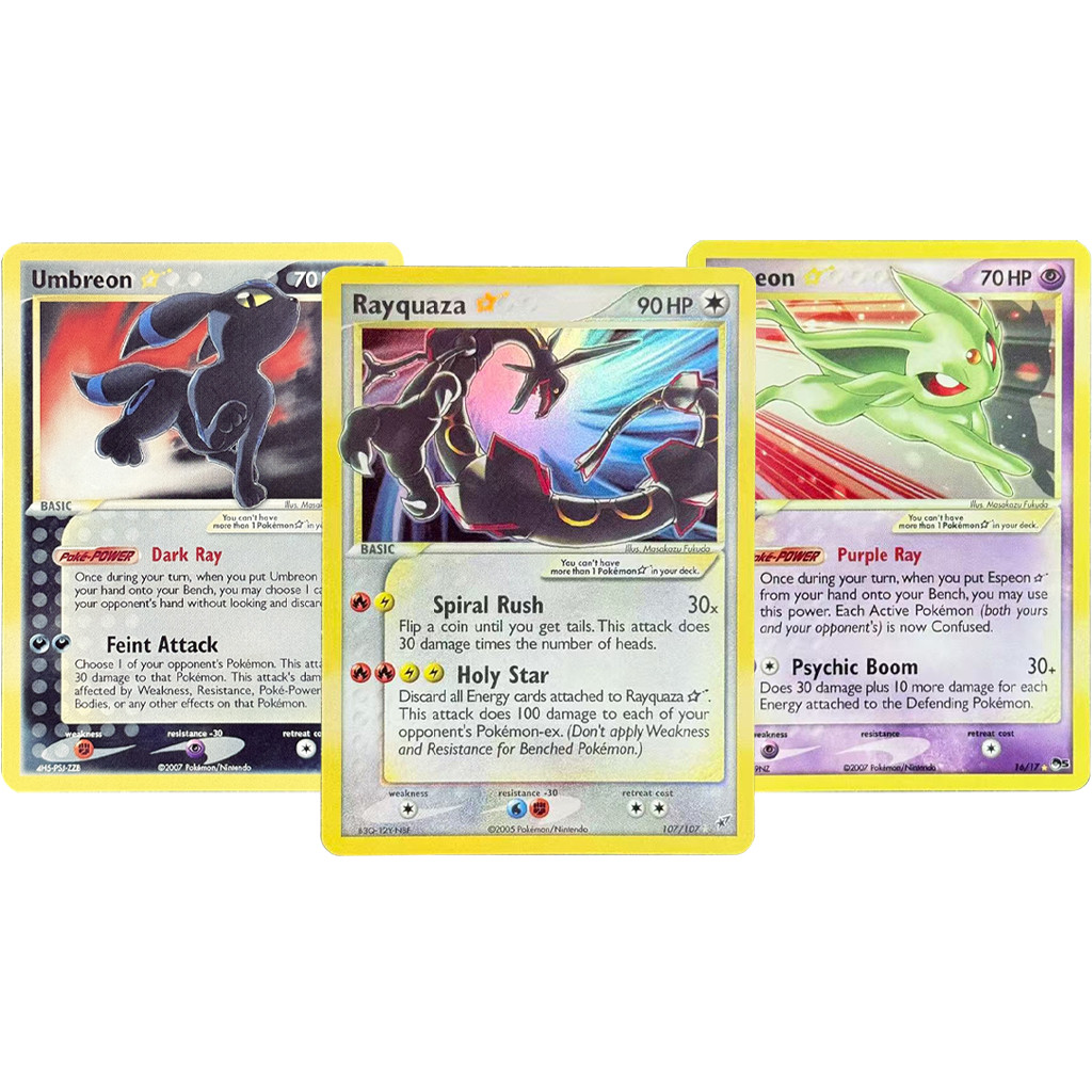 3Pcs/set Diy English 2005 Pokemon Deoxys Rayquaza Gold Star Self Made PTCG Umbreon Espeon Collection