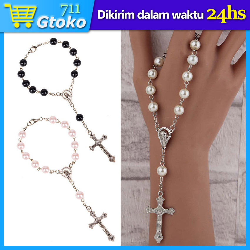 Gelang Rosario Batu Salib Aksesoris Wanita Pria Rosary Bracelet