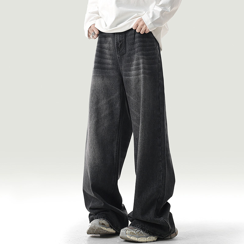 Celana jeans pria hitam abu Korean style baggy pants panjang gombrong casual bahan premium denim dew