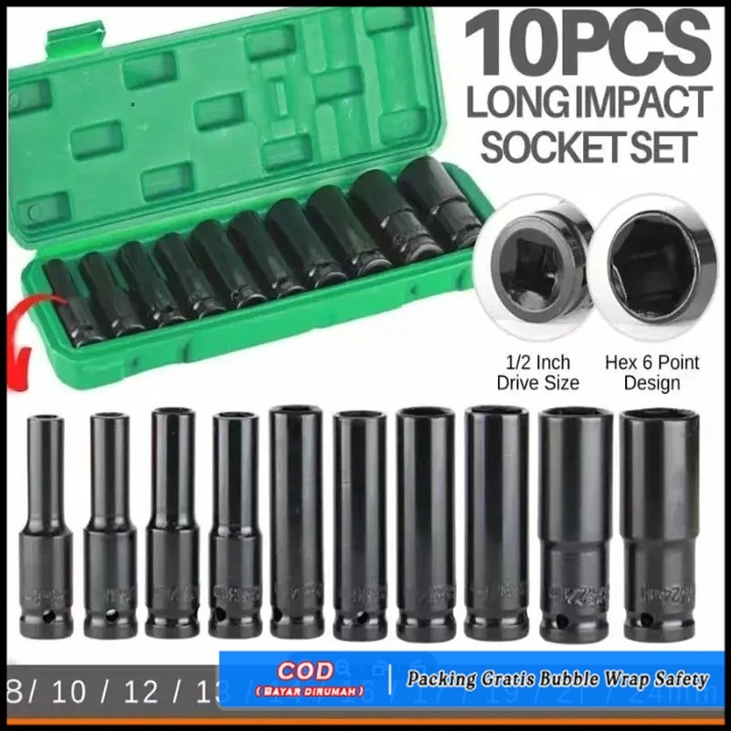 HLIO2 Mata Kunci Shock Set 10 Pcs  8-24MM Kunci Sok Set Mata Kunci Impact  Set Kunci Sok Kunci Shock