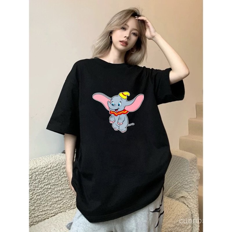 Kaos Oversize Kaus Wanita Korean Cetak Karakter Kartun Tikus Dumbo 100%kapas kaos lengan pendek over