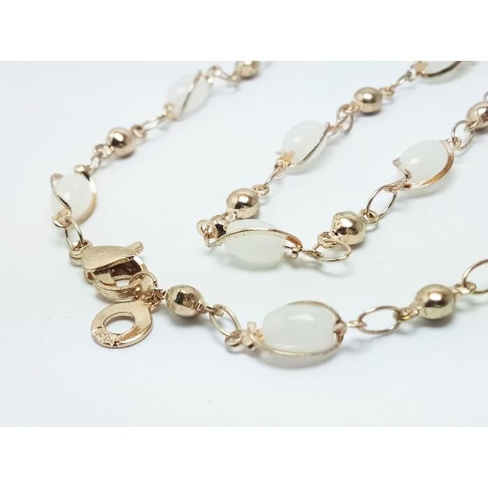 VeE Kalung Wanita Lapis Emas 18K Batu Giok Putih