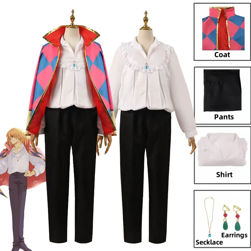 Howl Cosplay Costume Anime Howl's Moving Castle Cosplay Unisex Jacket Necklace Coat Full Set Hallowe