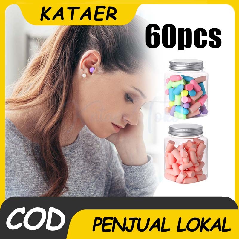 60pcs Earplug Tidur Peredam Suara Penutup Telinga Anti Bising Busa Memori yang Nyaman Penyumbat Teli