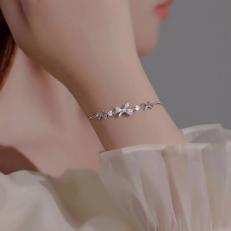 Gelang Titanium Anti Karat Elegan Berlian Dasi kupu Aesthetic Korea Aksesoris Wanita Cantik Perhiasa