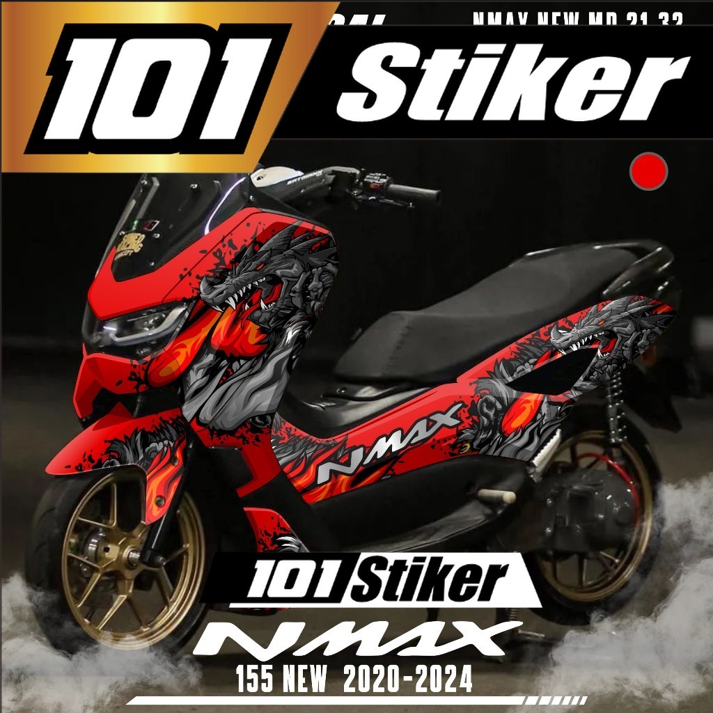 Decal Sticker Yamaha Nmax 155 New Fullbody 2020 2021 2022 2023 Desain Ular Naga Api Fire GRAGON MD21