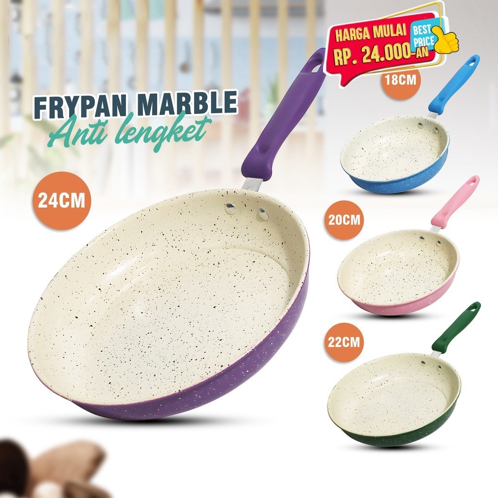 Teflon Frypan Marble Pan Anti Lengket Wajan Teflon dengan Gagang 18CM 20CM 22CM 24CM -Yoriichi
